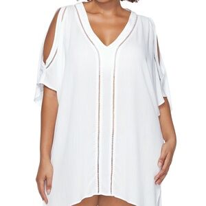 Raisins Curve Plus Size Tranquillo Cold-Shoulder Cover up Tunic - White